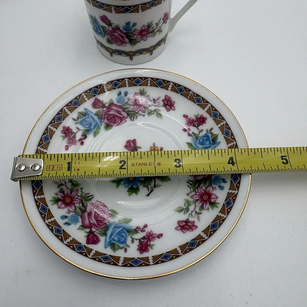 Vtg Porcelain Floral Demitasse Cup & Saucer‎ Espresso Roses 2 Sets Made In China